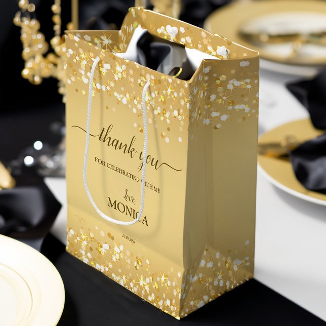 Sac Cadeau Moyen Élégant doré doré éclat minimaliste (Elegant gold golden sparkles minimalist medium gift bag birthday party favor bag)