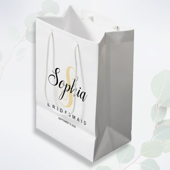 Sac Cadeau Moyen Elégant Gold & Black Personalized Bridesmaid Heart (Créateur téléchargé)