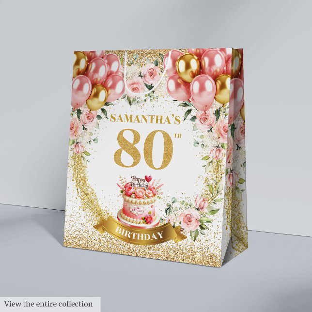 Sac Cadeau Moyen Elégant Gold Numéro 80e fête d'anniversaire Glamor (Elegant Gold Number 80th Birthday Party Glamour Medium Gift Bag)