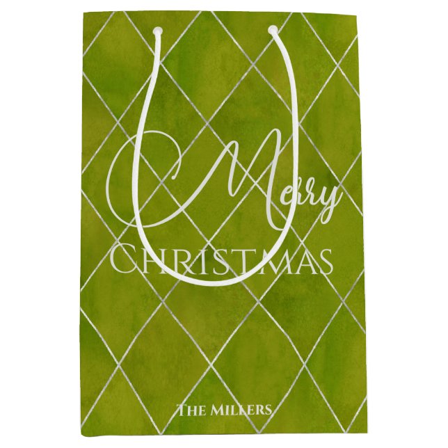 Sac Cadeau Moyen Élégant Jacquard vert Wasabi Motif Noël (Devant)