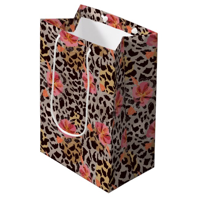 Sac Cadeau Moyen Élégant léopard floral (Devant Angle)