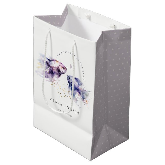 Sac Cadeau Moyen Elégant Lilac Aquarelle Mariage de poisson côtier (Devant Angle)