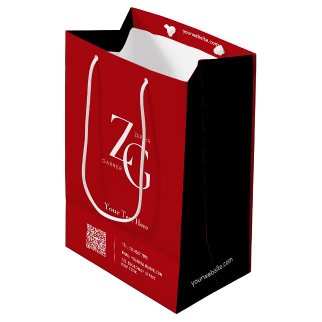 Sac Cadeau Moyen Élégant logo personnalisé rouge et noir (Devant Angle)