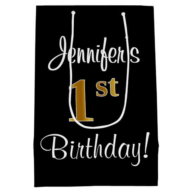 Sac Cadeau Moyen Elégant, Luxueux, Faux Gold Look 1er anniversaire (Dos)