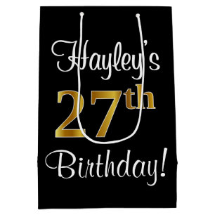 Sac Cadeau Moyen Elégant, Luxueux, Faux Gold Look 27e anniversaire