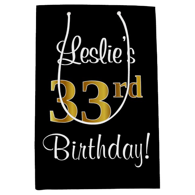 Sac Cadeau Moyen Elégant, Luxueux, Faux Gold Look 33ème anniversair (Devant)