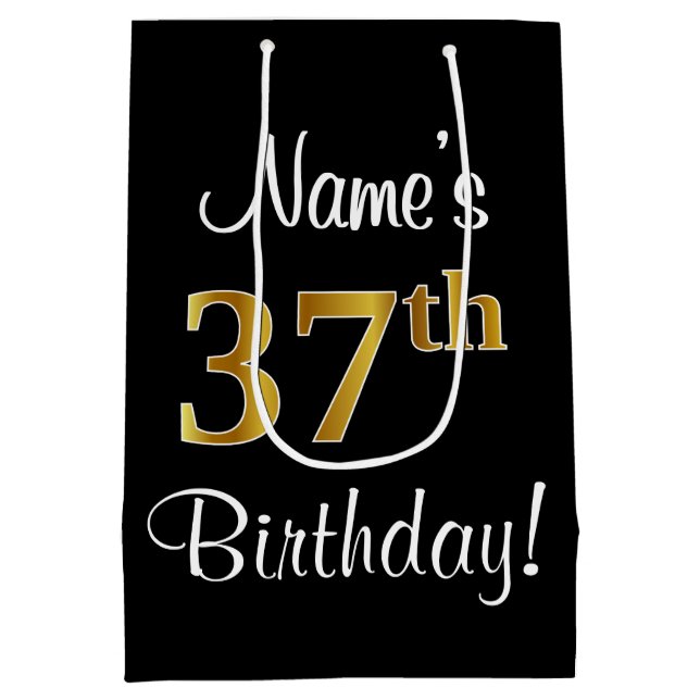 Sac Cadeau Moyen Elégant, Luxueux, Faux Gold Look 37e anniversaire (Dos)