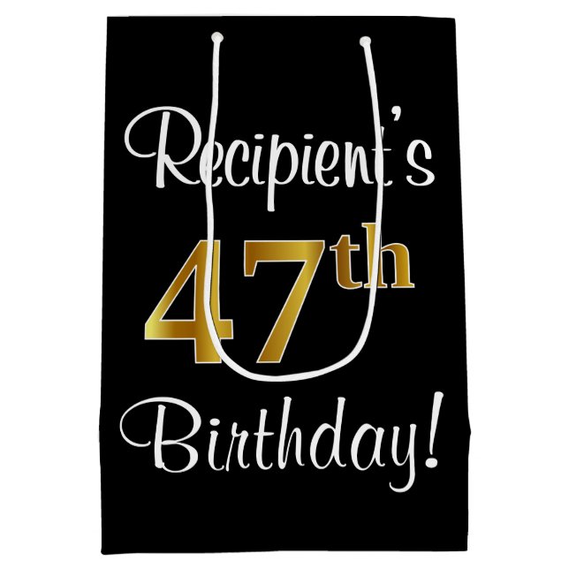 Sac Cadeau Moyen Elégant, Luxueux, Faux Gold Look 47e anniversaire (Dos)