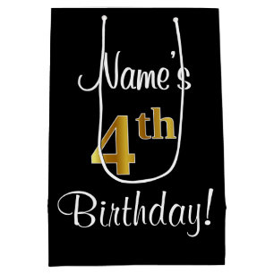 Sac Cadeau Moyen Elégant, Luxueux, Faux Gold Look 4e anniversaire