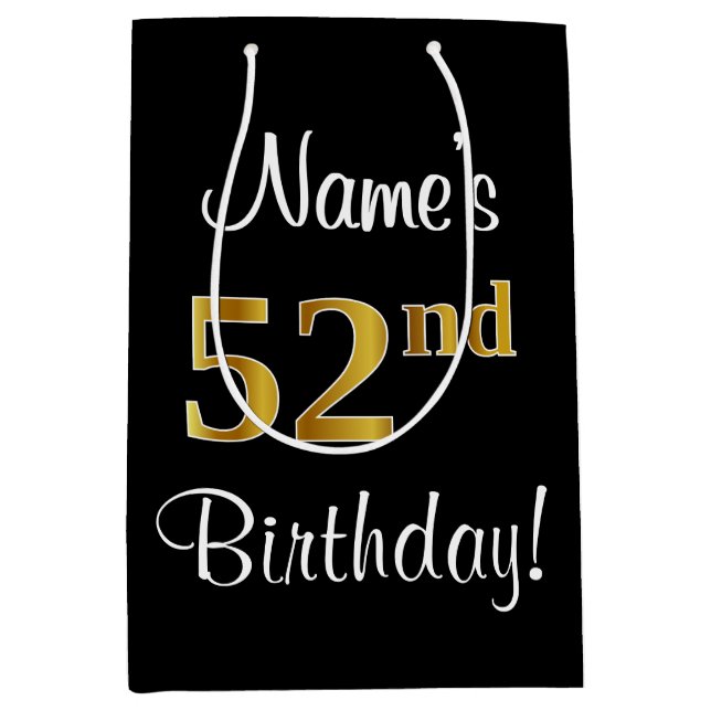 Sac Cadeau Moyen Elégant, Luxueux, Faux Gold Look 52e anniversaire (Devant)