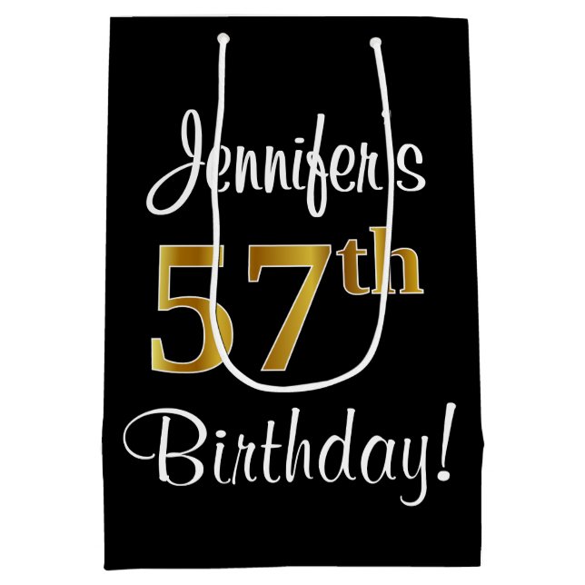 Sac Cadeau Moyen Elégant, Luxueux, Faux Gold Look 57ème anniversair (Dos)