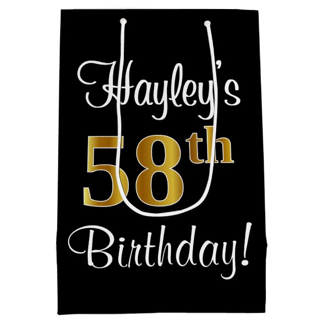 Sac Cadeau Moyen Elégant, Luxueux, Faux Gold Look 58e anniversaire (Dos)