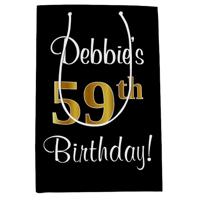 Sac Cadeau Moyen Elégant, Luxueux, Faux Gold Look 59e anniversaire (Devant)