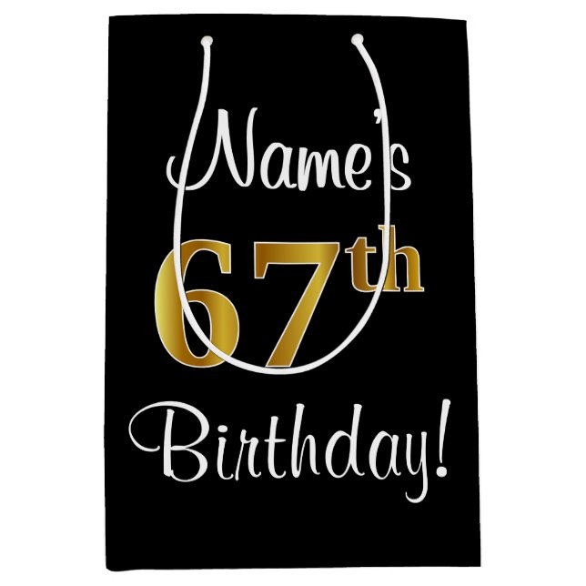 Sac Cadeau Moyen Elégant, Luxueux, Faux Gold Look 67e anniversaire (Devant)