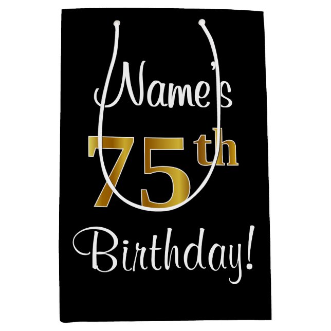 Sac Cadeau Moyen Elégant, Luxueux, Faux Gold Look 75e anniversaire (Devant)