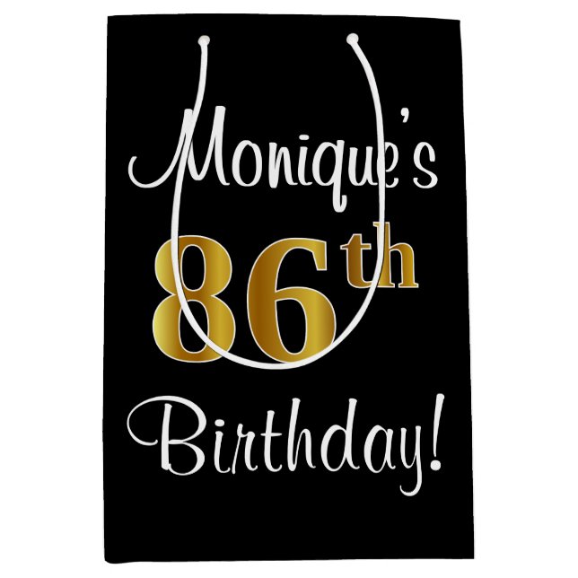 Sac Cadeau Moyen Elégant, Luxueux, Faux Gold Look 86e anniversaire (Devant)