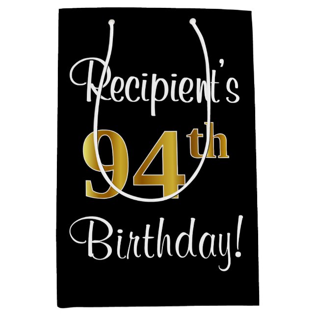 Sac Cadeau Moyen Elégant, Luxueux, Faux Gold Look 94e anniversaire (Devant)