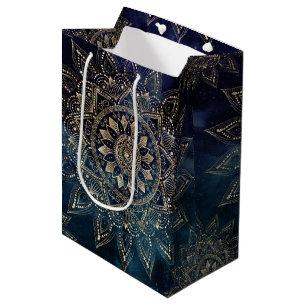 Sac Cadeau Moyen Elégant Mandala Gold Blue Galaxy
