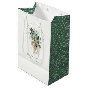 Sac Cadeau Moyen Elégant Mariage d'aquarelle tropicale palmiers