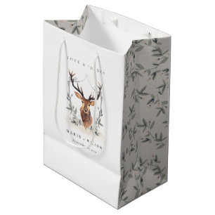 Sac Cadeau Moyen Élégant Mariage de crête florale de cerf mou
