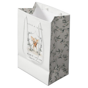 Sac Cadeau Moyen Élégant Mariage de crête florale de cerf mou