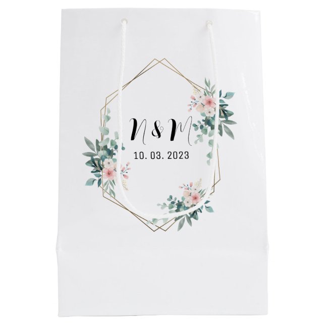 Sac Cadeau Moyen Élégant Mariage de Monogramme Vert Eucalyptus (Dos)