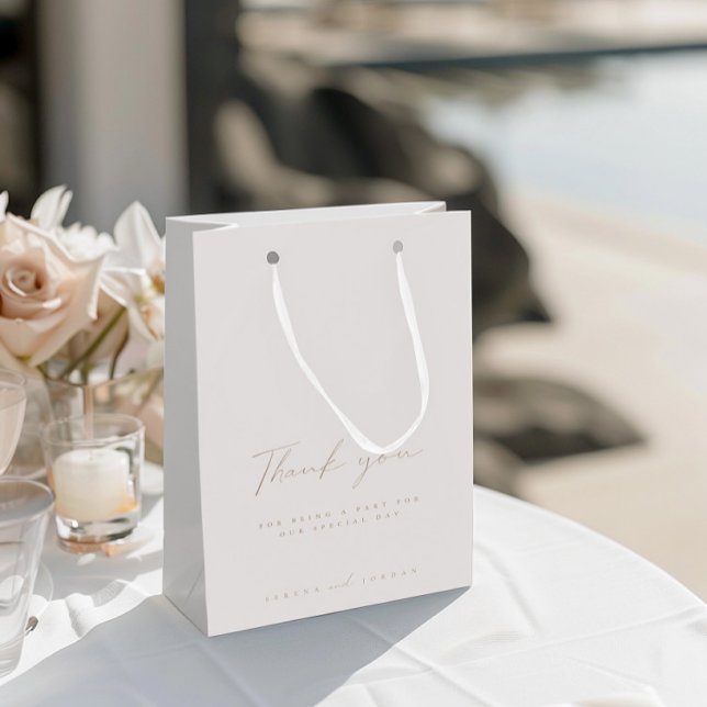 Sac Cadeau Moyen Elégant Mariage ivoire Merci invité (Elegant Ivory Wedding Guest Thank You Medium Gift Bag)
