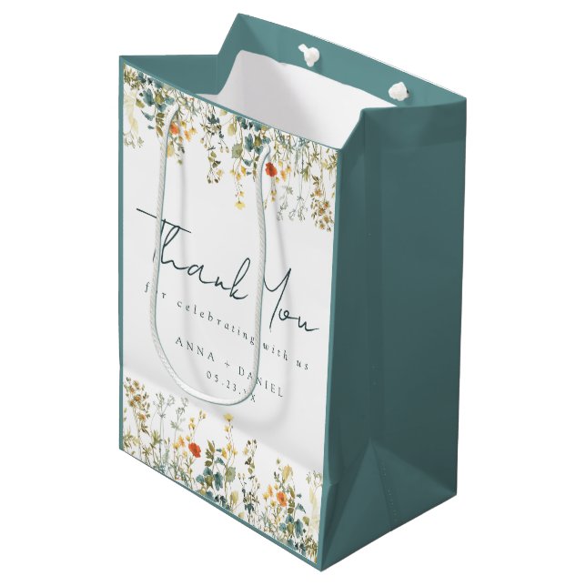Sac Cadeau Moyen Élégant Merci Mariage Fleur sauvage (Devant Angle)