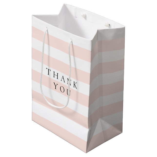 Sac Cadeau Moyen Élégant Moderne Rayures Blanches et Pêche  (Devant Angle)
