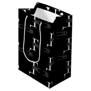 Sac Cadeau Moyen Élégant Monogramme noir Nom personnalisé Motif
