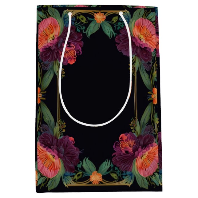 Sac Cadeau Moyen Élégant moody rose poachy boho floral (Devant)