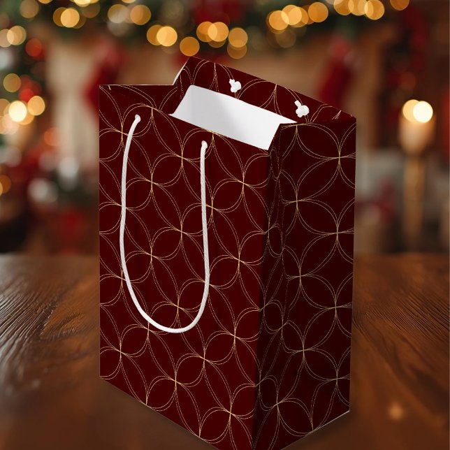 Sac Cadeau Moyen Elégant motif Art Déco or bordeaux (Elegant Art Deco gold burgundy pattern Medium Gift Bag)