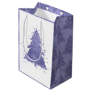 Sac Cadeau Moyen Élégant Motif d'arbre   Dusty Mauve Rose Noël