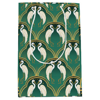 Sac Cadeau Moyen Élégant Motif de grue Art Déco