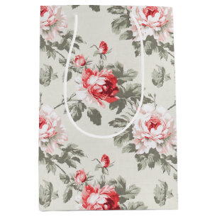 Sac Cadeau Moyen Élégant motif floral rose vintage ressort