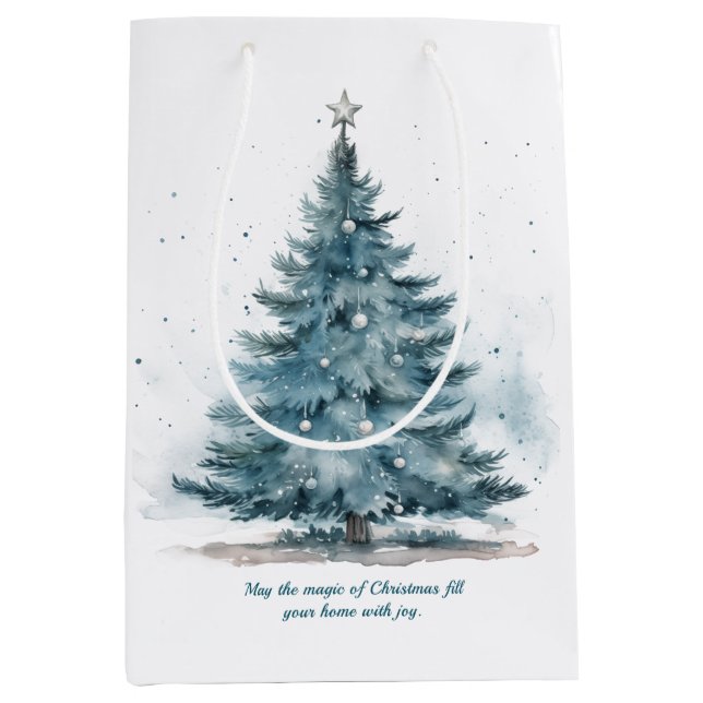 Sac Cadeau Moyen Elégant Pays des merveilles d'hiver bleu et argent (Devant)