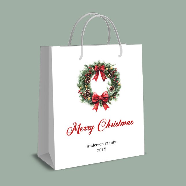 Sac Cadeau Moyen Elegant pine wreath gift bag for holiday season  (Elegant pine wreath gift bag for holiday season joy)