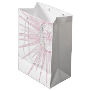 Sac Cadeau Moyen Elegant Pink Sun Moon Doodle Mandala White Design