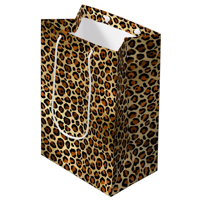 Sac Cadeau Moyen Élégant Poster de animal de léopard d'or en cuivre (Devant Angle)