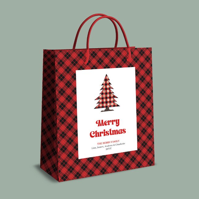 Sac Cadeau Moyen Elegant red black plaid Christmas gift bag custom (Elegant red black plaid Christmas gift bag custom)