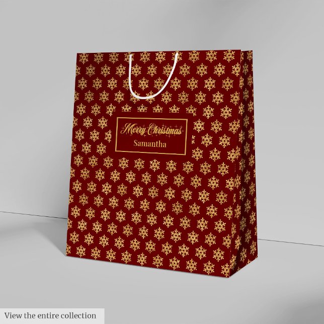 Sac Cadeau Moyen Elegant Red Gold Snowflakes Christmas Gift Bag (Elegant Red Gold Snowflakes Christmas Gift Bag)
