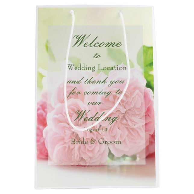 Sac Cadeau Moyen Élégant Rose d'été rose Mariage (Devant)