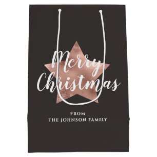 Sac Cadeau Moyen Élégant Rose Gold Star Noël