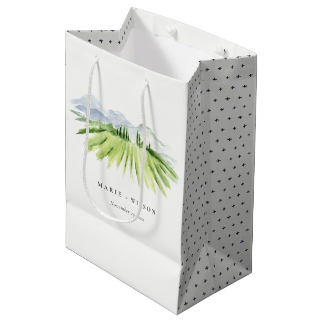Sac Cadeau Moyen Élégant Rustic Winery Vineyard Mountain Mariage (Devant Angle)