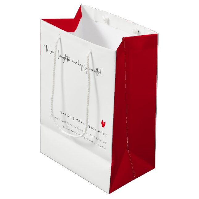 Sac Cadeau Moyen Élégant Simple Minimal Red Heart Script Mariage (Devant Angle)