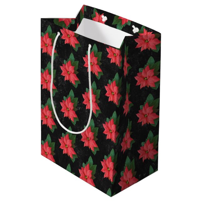 Sac Cadeau Moyen Elégant tableau floral Joyeux Noël (Dos Angle)