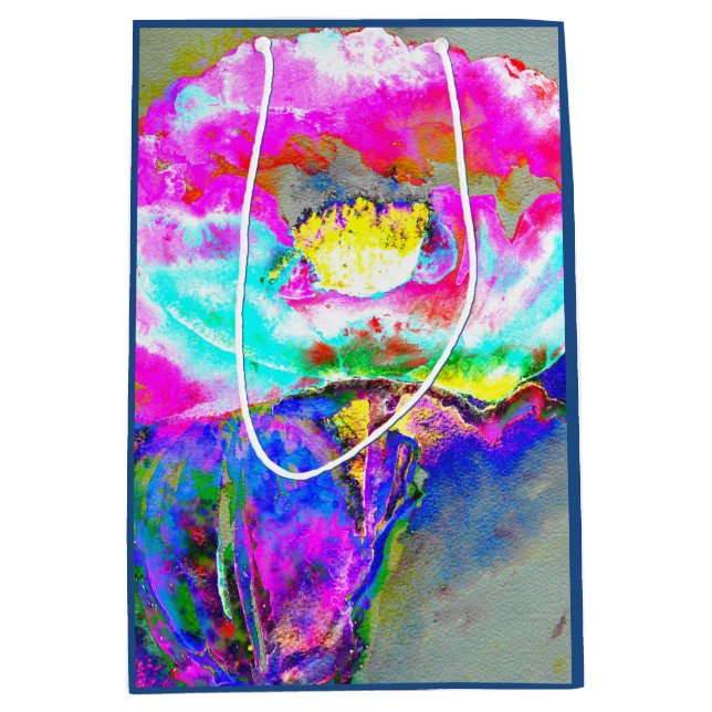 Sac Cadeau Moyen Elégant tableau turquoise rose abstrait (Devant)