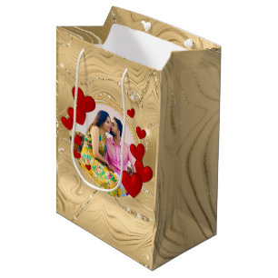 Sac Cadeau Moyen Élégant Valentines, Amour, Anniversaire Coeur Roug