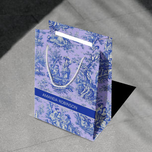 Sac Cadeau Moyen Elégant vintage bleu violet toile de jouy