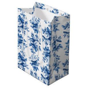 Sac Cadeau Moyen Elegant Vintage China Blue Roses